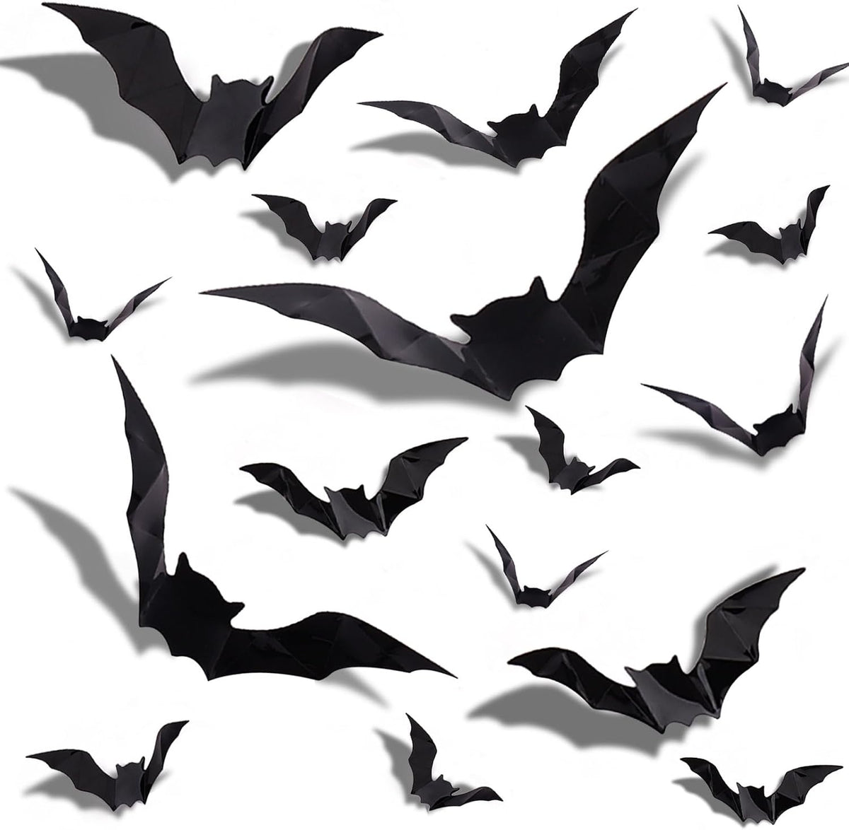 GoldRock 3D-fladdermusdekorationer för halloween, 32 stycken väggklistermärken i 4 olika storlekar, av vattentät PVC, läskig svart, avtagbar fladdermus i set för gör-det-själv-dekoration för