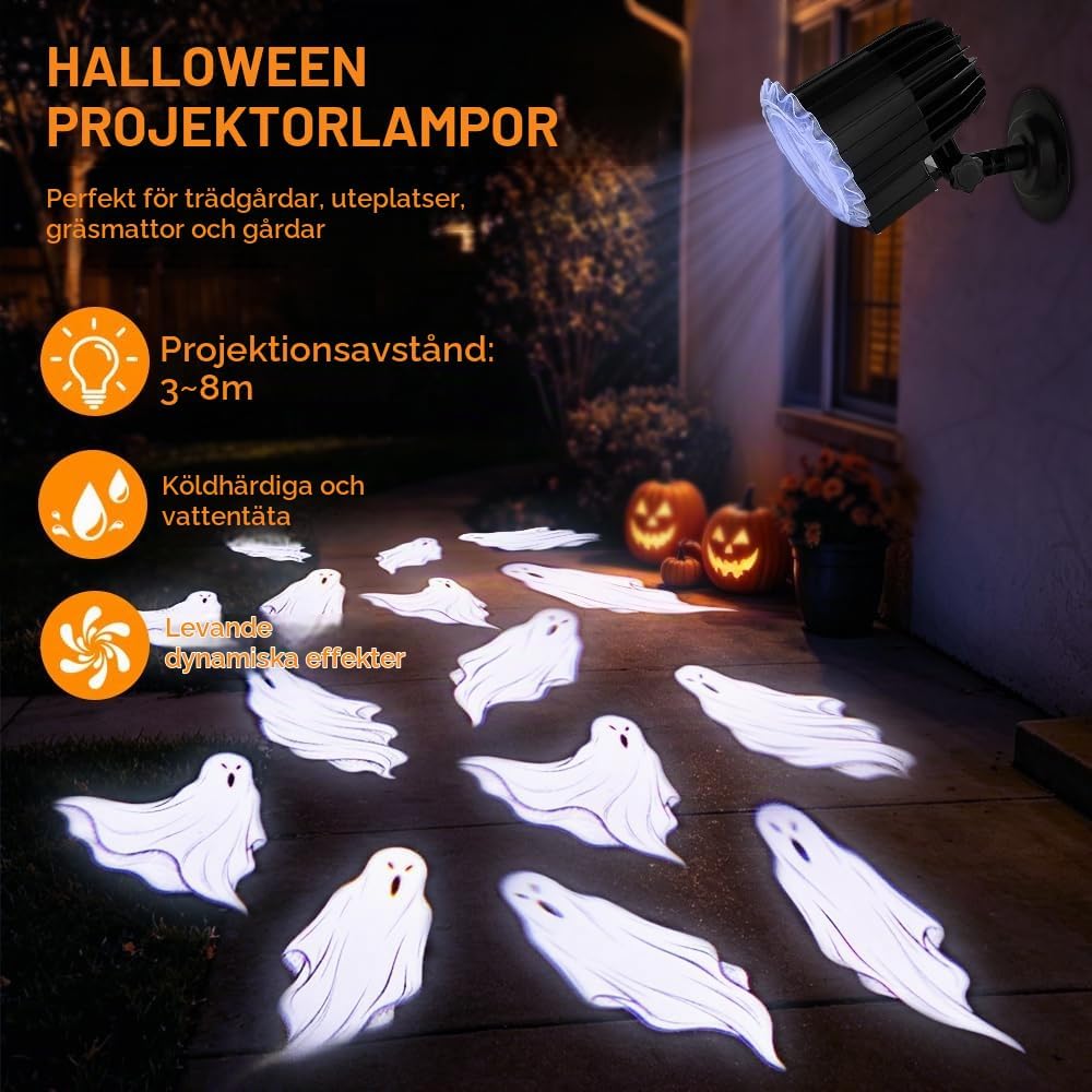 Halloweendekoration utomhus, läskig 3D dynamisk halloween projektor fönster