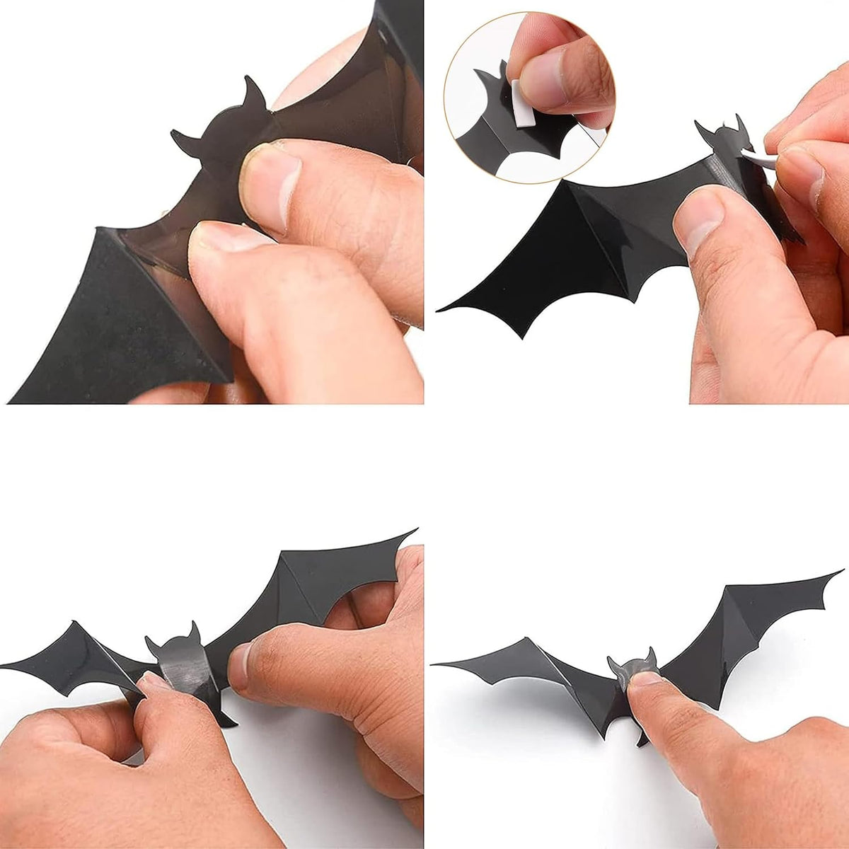 GoldRock 3D-fladdermusdekorationer för halloween, 32 stycken väggklistermärken i 4 olika storlekar, av vattentät PVC, läskig svart, avtagbar fladdermus i set för gör-det-själv-dekoration för