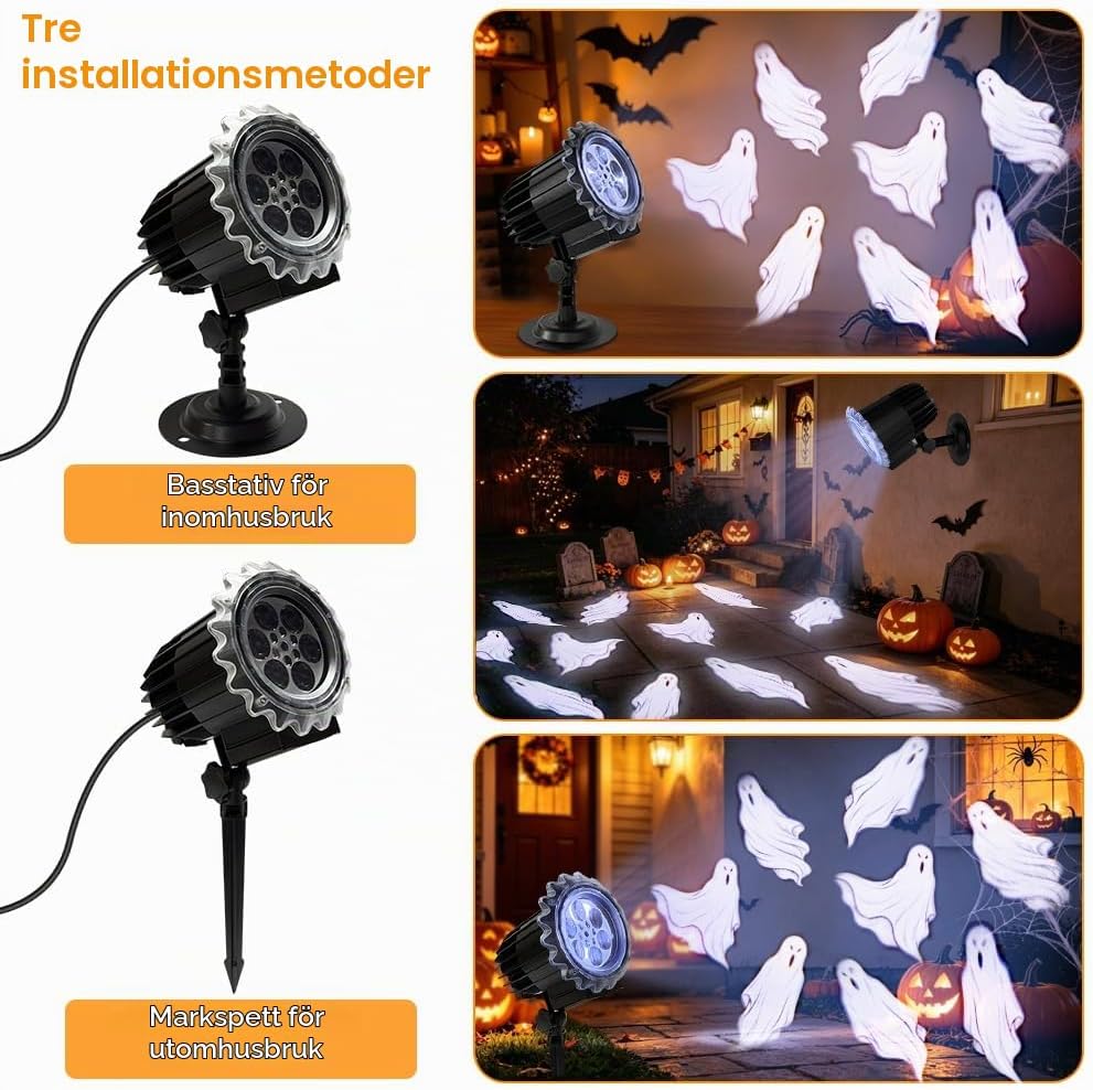 Halloweendekoration utomhus, läskig 3D dynamisk halloween projektor fönster