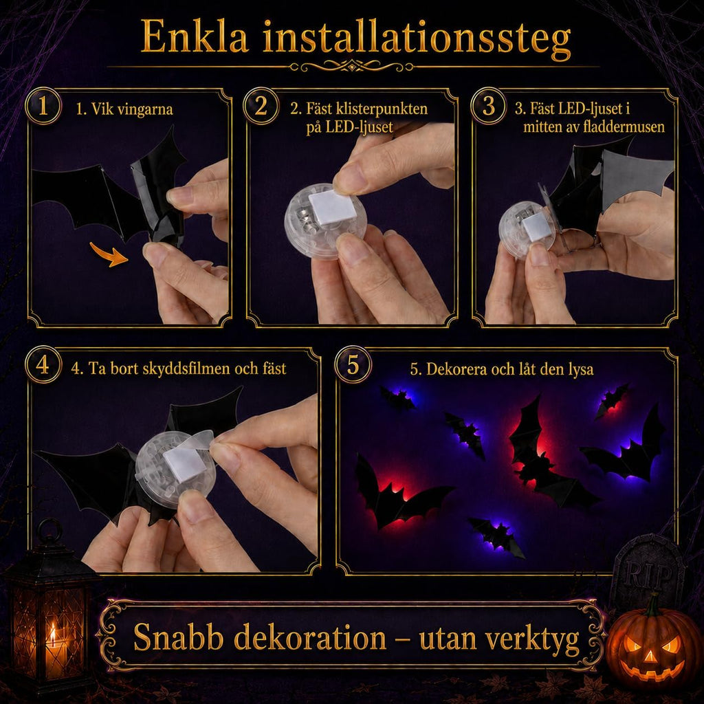24 Glowing 3D Halloween Bats – Outdoor Decoration for Doors & Windows