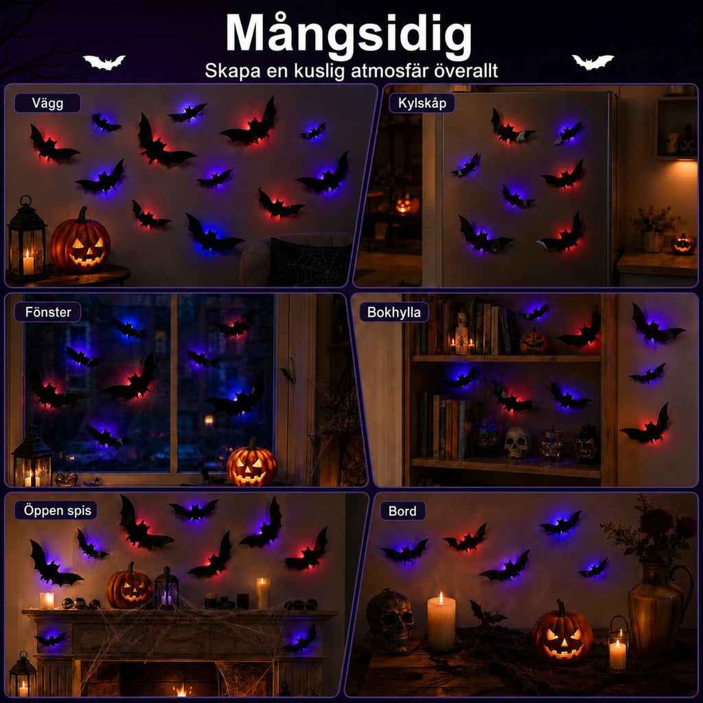24 Glowing 3D Halloween Bats – Outdoor Decoration for Doors & Windows