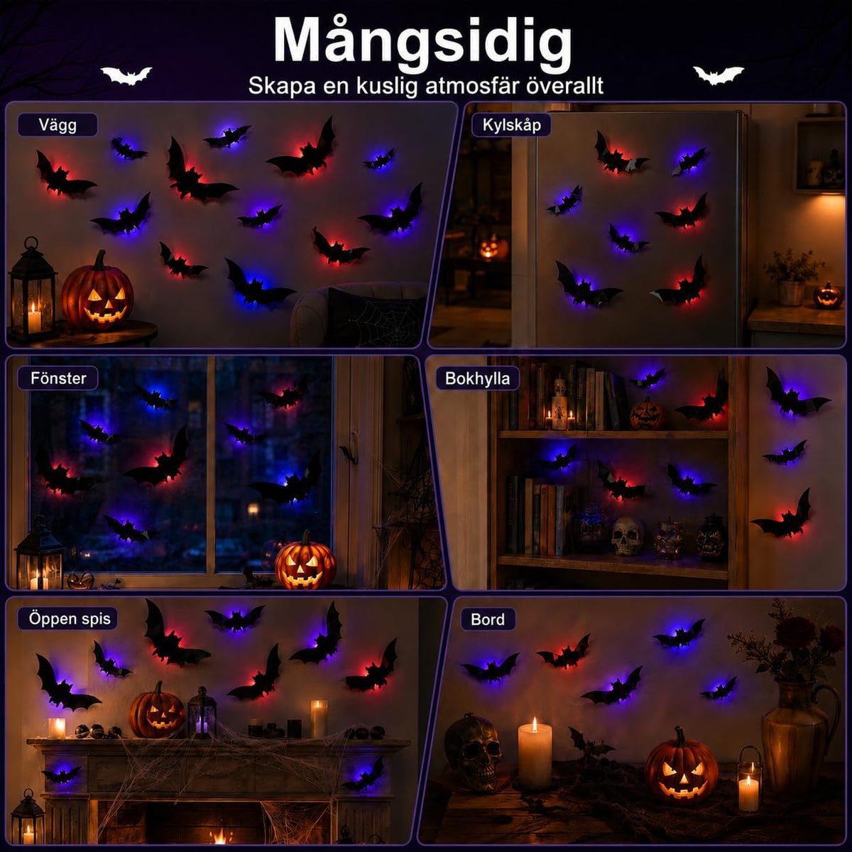 24 Glowing 3D Halloween Bats – Outdoor Decoration for Doors & Windows