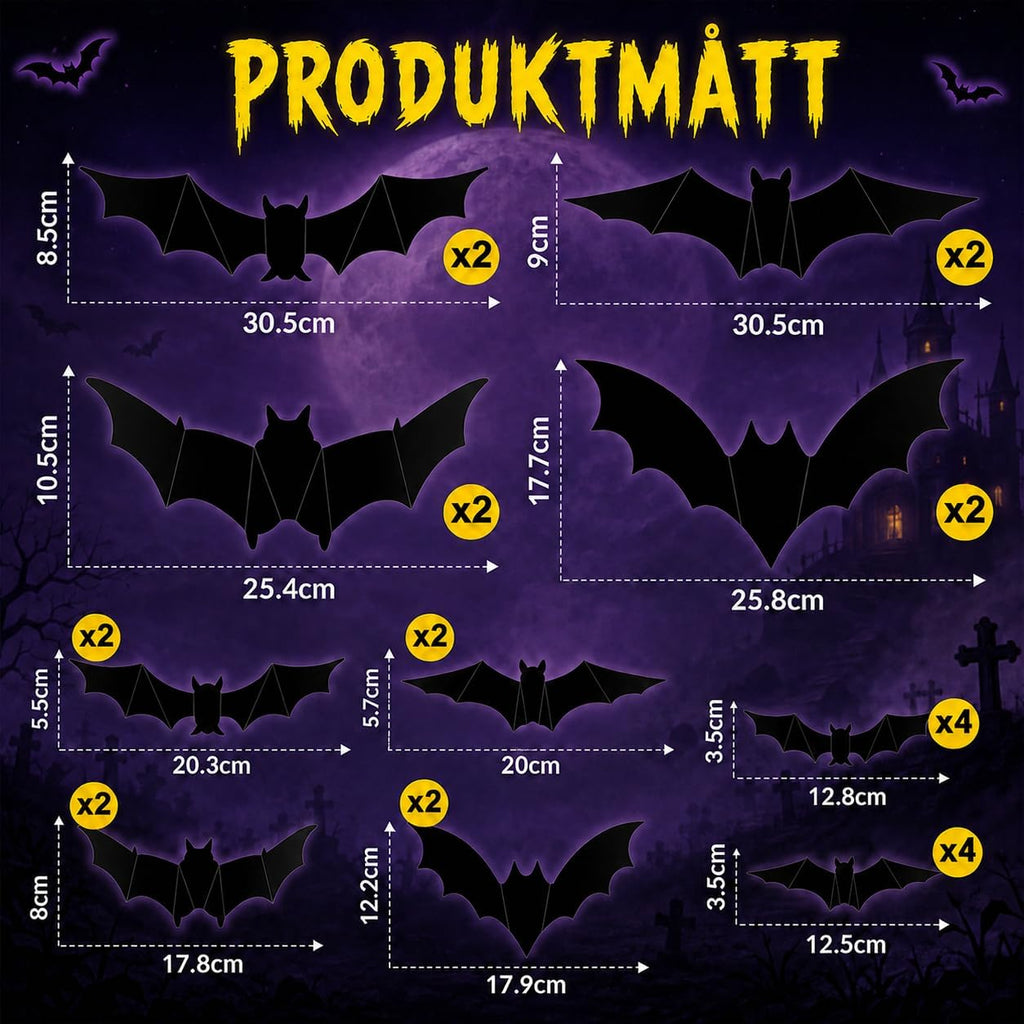 24 Glowing 3D Halloween Bats – Outdoor Decoration for Doors & Windows