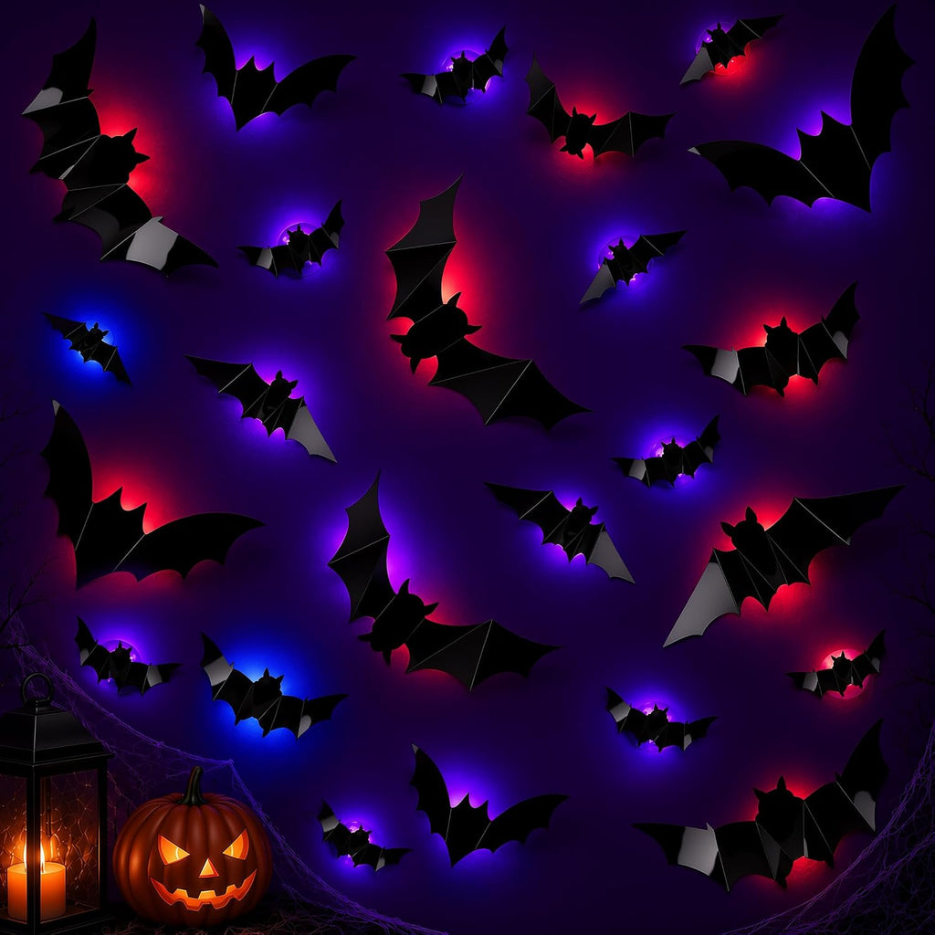 24 Glowing 3D Halloween Bats – Outdoor Decoration for Doors & Windows