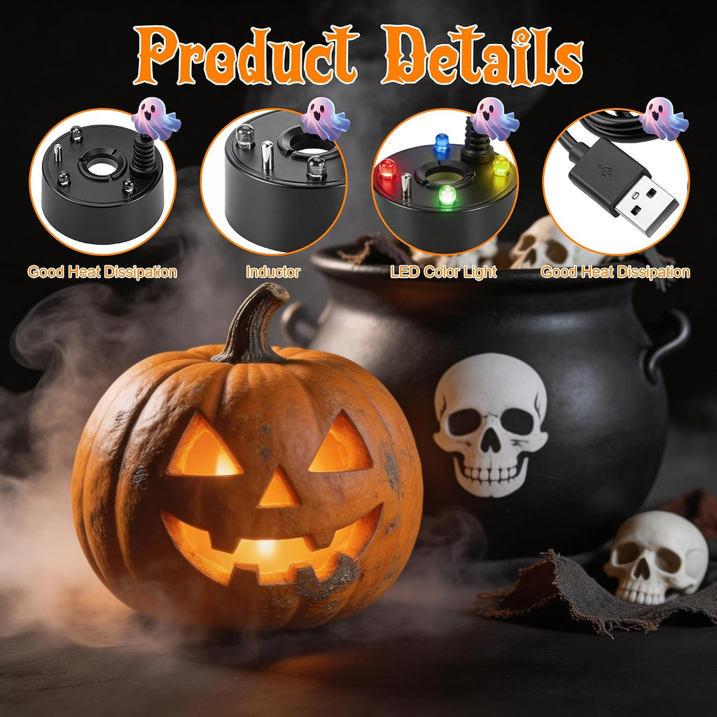 Mini Halloween Fog Machine with LED Lights – USB Ultrasonic Mist Maker